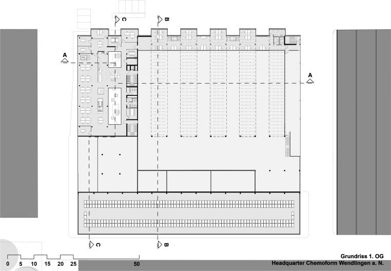 2531_Chemoform_GR-Ebene1_Z500 Headquarter Chemoform, Grundriss Ebene 1, M 1:500