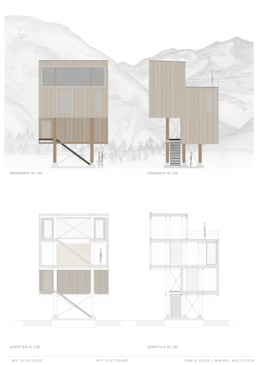 N11_Plaene Meterologische Wetterstation_Seite_02 West- und Südansicht, Schnitte