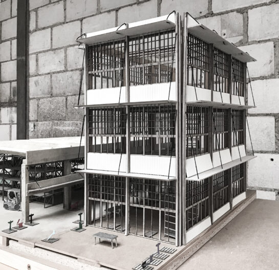 Modell Front Recyclinghub f&uuml;r Bauteile - Hybride Strukturen f&uuml;r das zirkul&auml;re Bauen