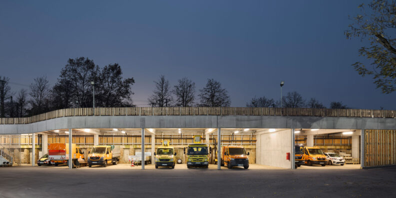 Au&szlig;enraumperspektive Stellpl&auml;tze der KleinLKW der Neugestaltung Betriebsstandort Deckerstra&szlig;e